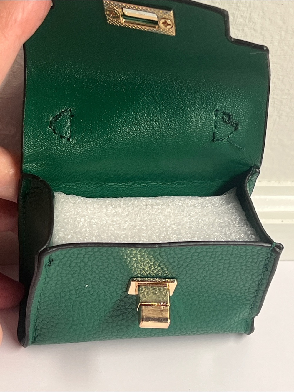 Green Mini Crossbody Key Chain Bag or Charm w/Gold Hardware & Mini Scarf 3x2x1 - Picture 6 of 10